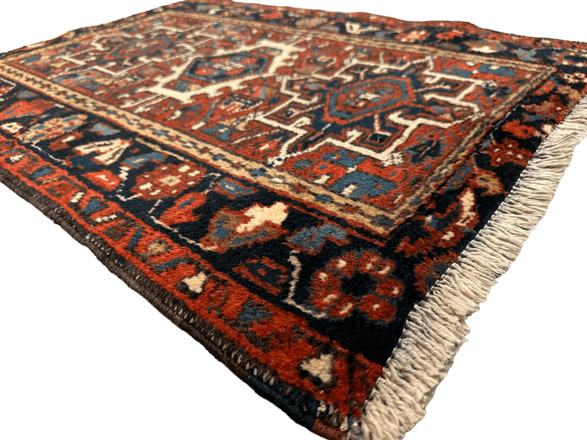Antique Persian Karaja Rug 2x3 | Rust, Navy & Ivory | Hand-Knotted Wool - Rugistan, view 8
