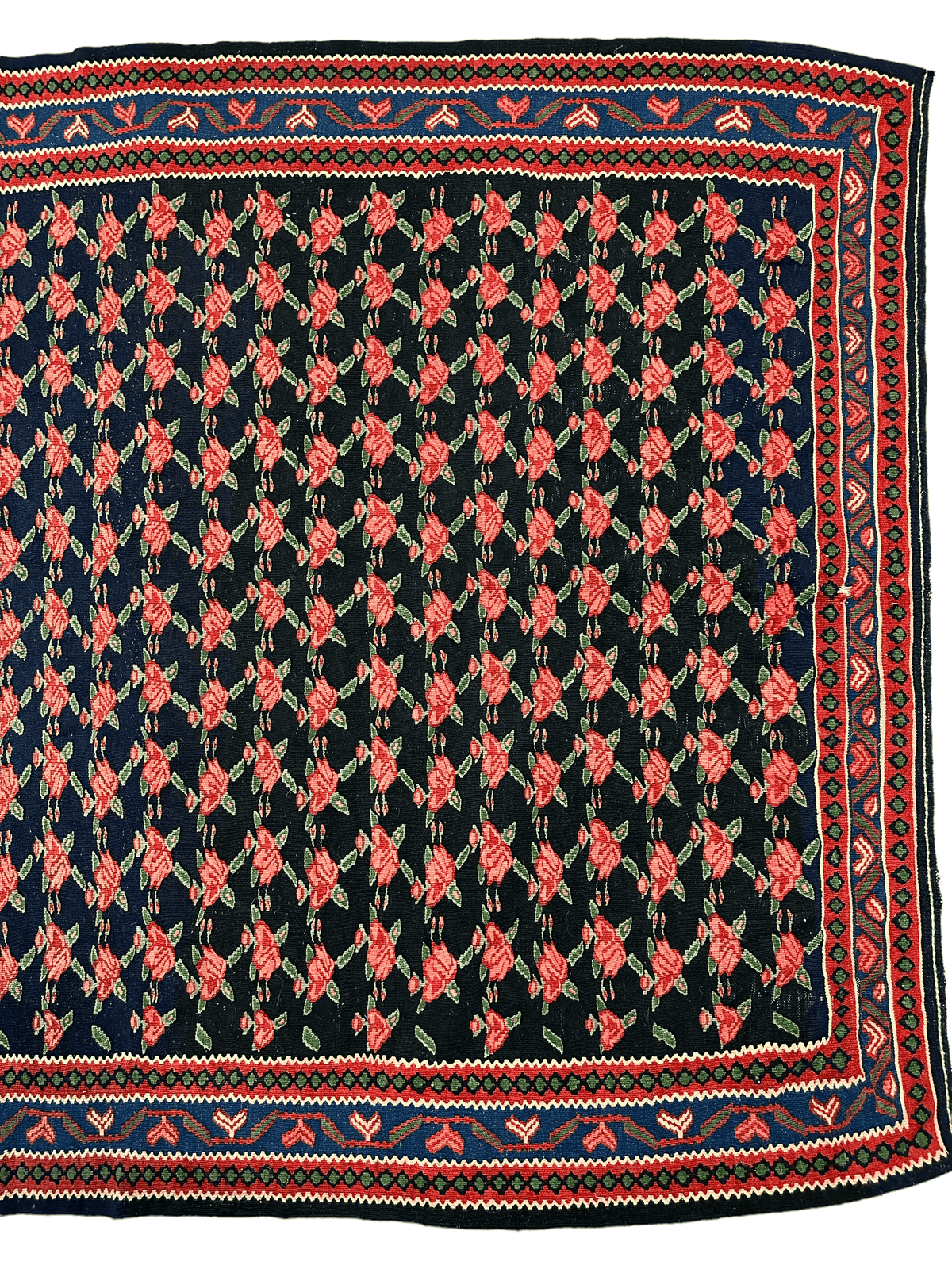 Vintage Persian Senneh Kilim Rug 4x7 | Navy, Red & Pink | Hand-Woven Wool Flatweave - Rugistan, view 4