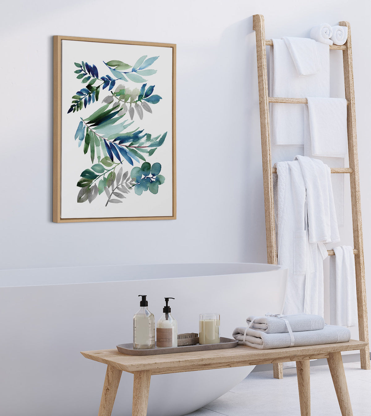 Sylvie Tropic Leaves Blue Framed Canvas by Sara Berrenson