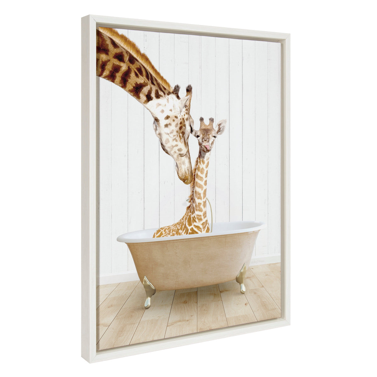 Sylvie Mother and Baby Giraffe Farmhouse Bath Framed Canvas by Amy Peterson Art Studio