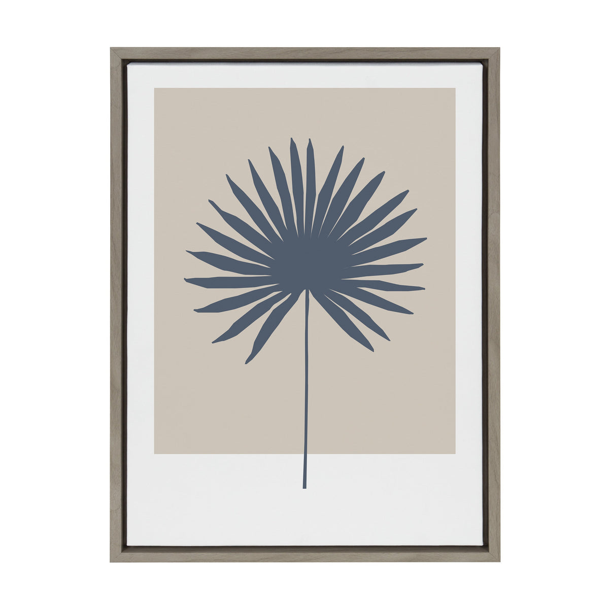 Sylvie Muted Tan and Blue Colorblock Botanical Palm Framed Canvas by The Creative Bunch Studio