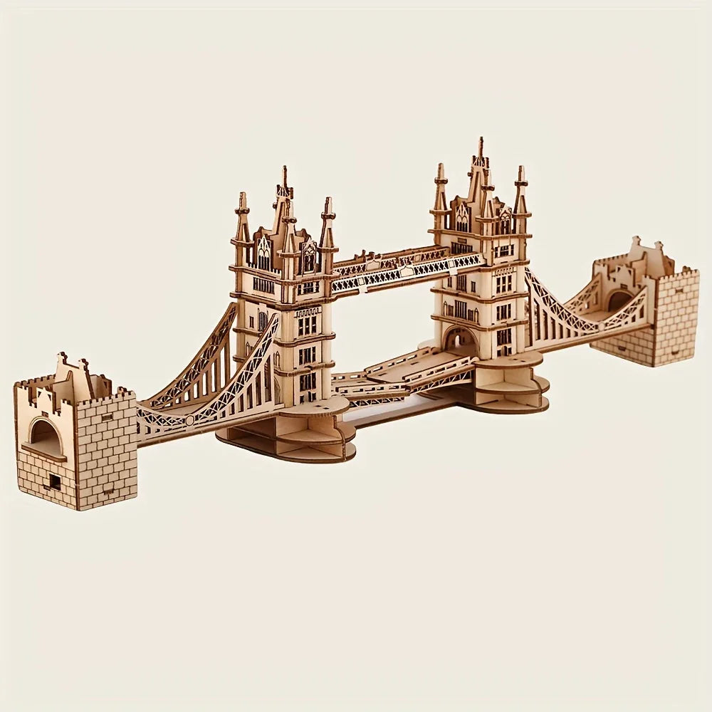 Wooden 3D London Bridge Puzzle Model with Interlocking Pieces