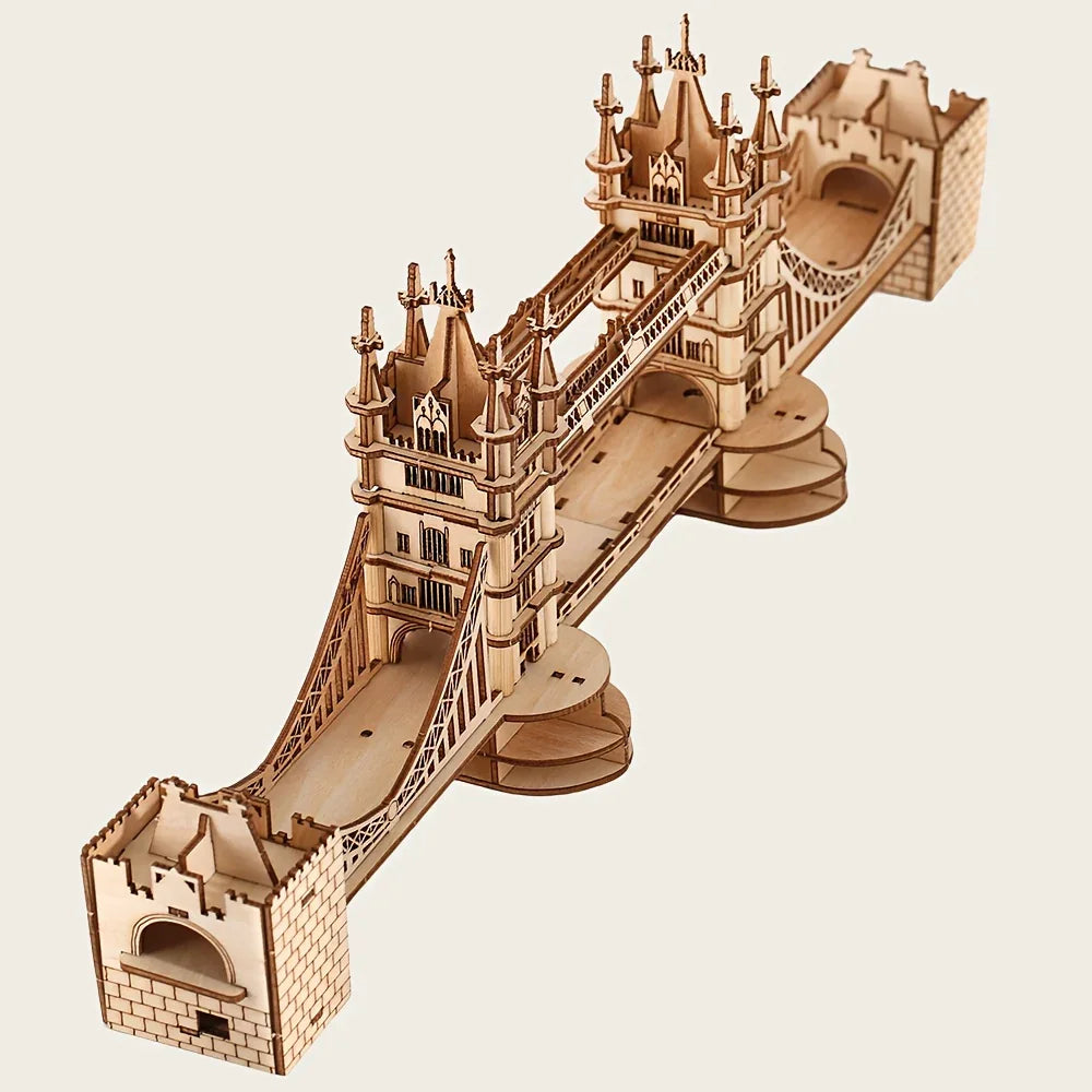 Wooden 3D London Bridge Puzzle Model with Interlocking Pieces