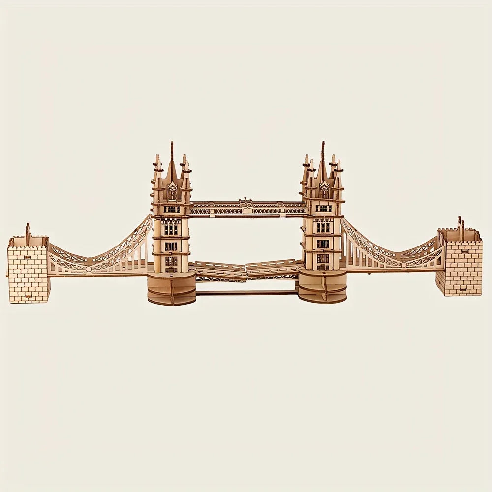 Wooden 3D London Bridge Puzzle Model with Interlocking Pieces
