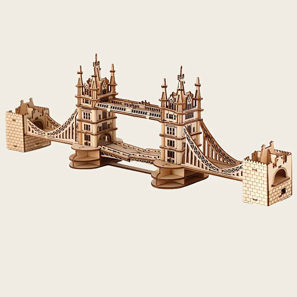 Wooden 3D London Bridge Puzzle Model with Interlocking Pieces