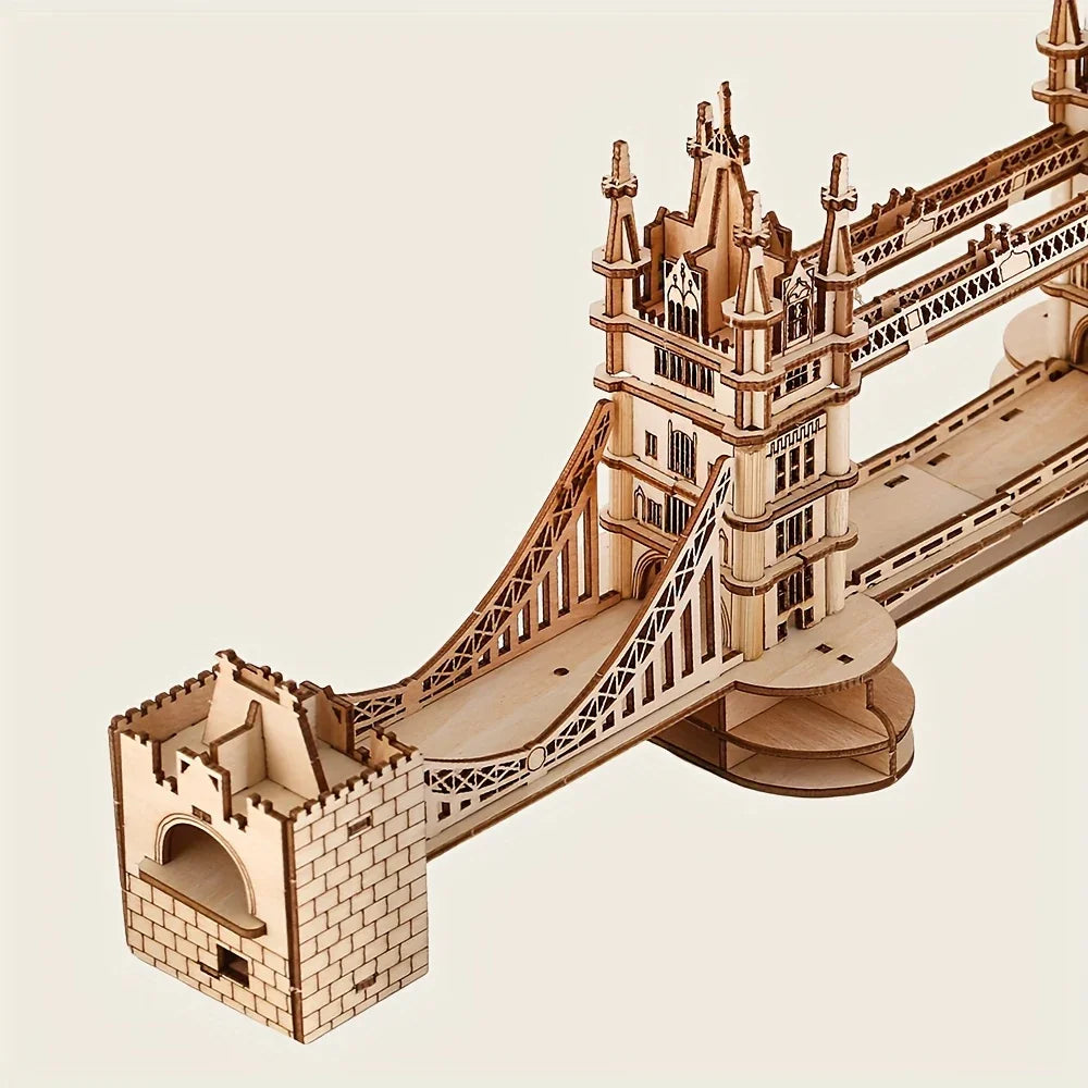 Wooden 3D London Bridge Puzzle Model with Interlocking Pieces
