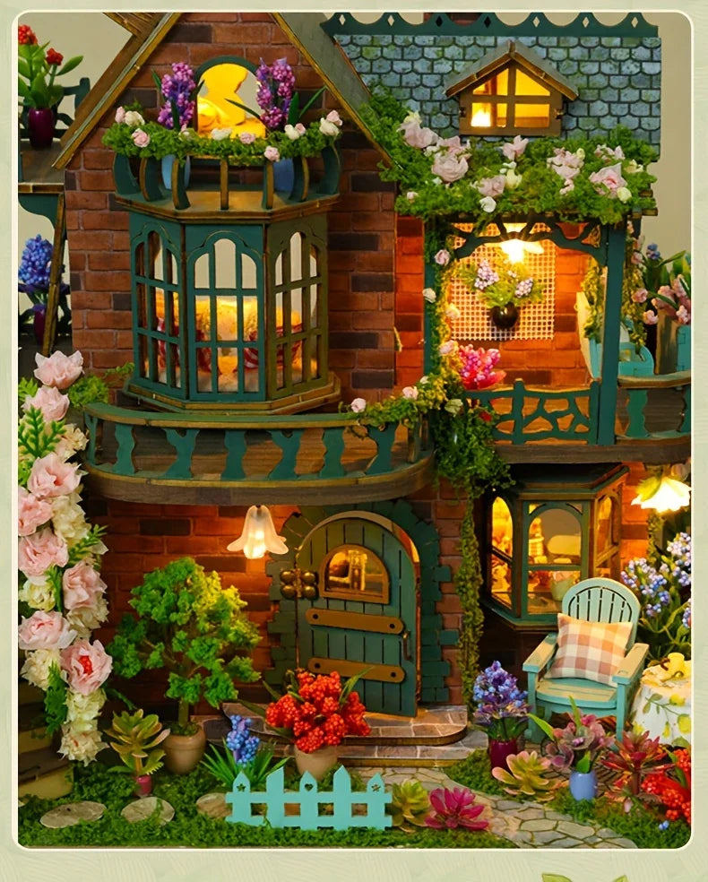 Wooden Dollhouse Kit with Forest Theme and Handmade Details