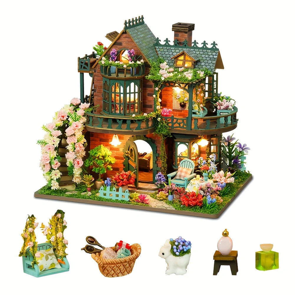 Wooden Dollhouse Kit with Forest Theme and Handmade Details