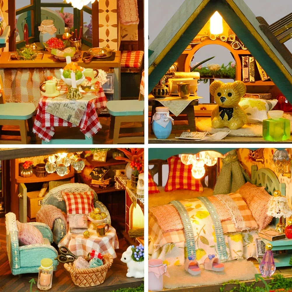 Wooden Dollhouse Kit with Forest Theme and Handmade Details