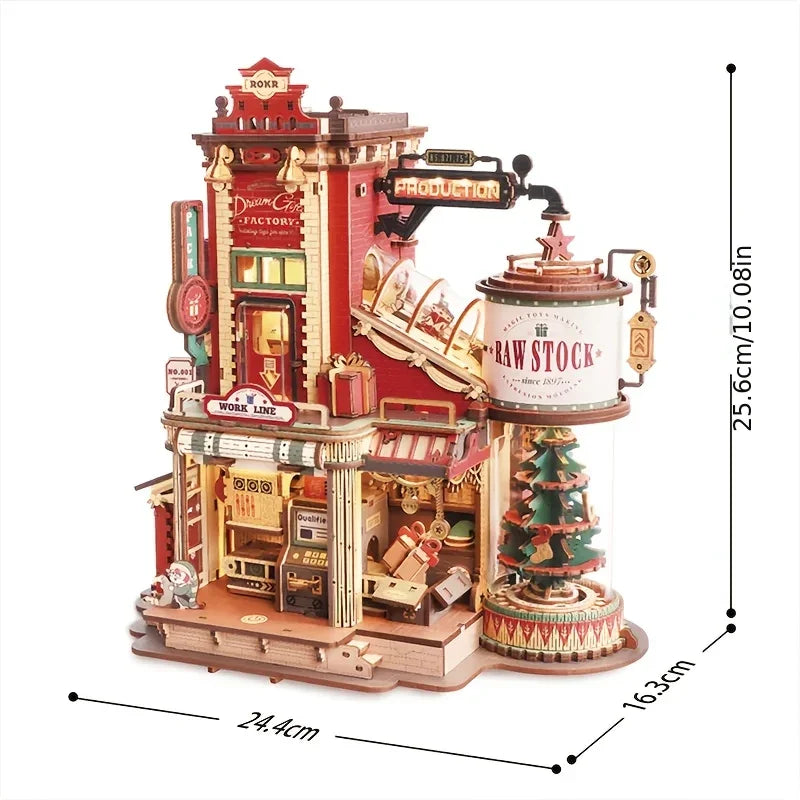 Wooden Music Box Dollhouse with Holiday Melody