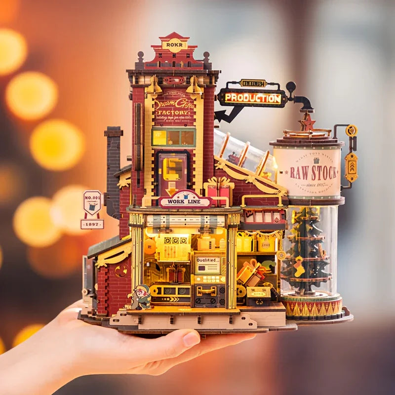 Wooden Music Box Dollhouse with Holiday Melody