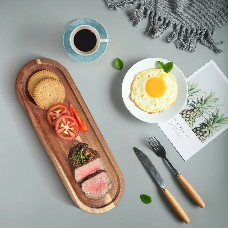 Wooden Serving Tray 11.5 x 4 Inch Oval Deli Board Cheese Plate — House of Avana, view 13 of 26