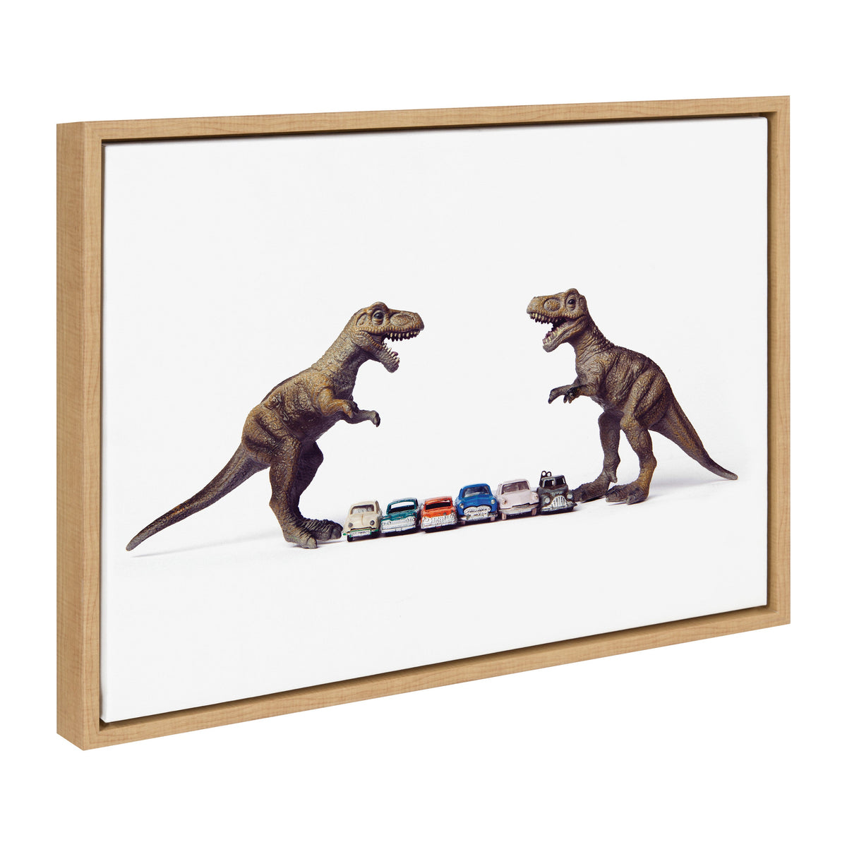 Sylvie Dino Cars Faceoff Framed Canvas by Saint and Sailor Studios