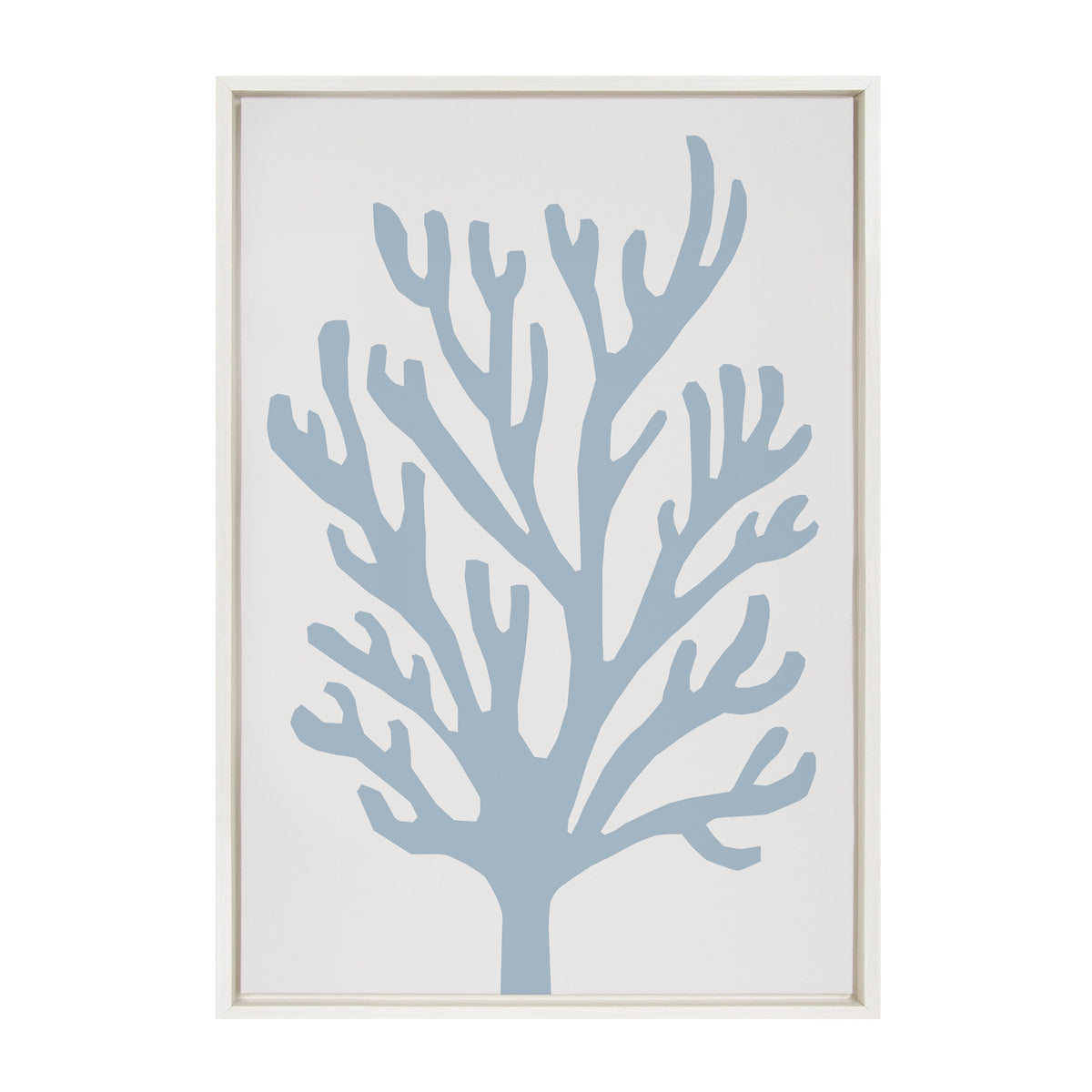 Sylvie Abstract Coral Ocean Blue Framed Canvas by The Creative Bunch Studio