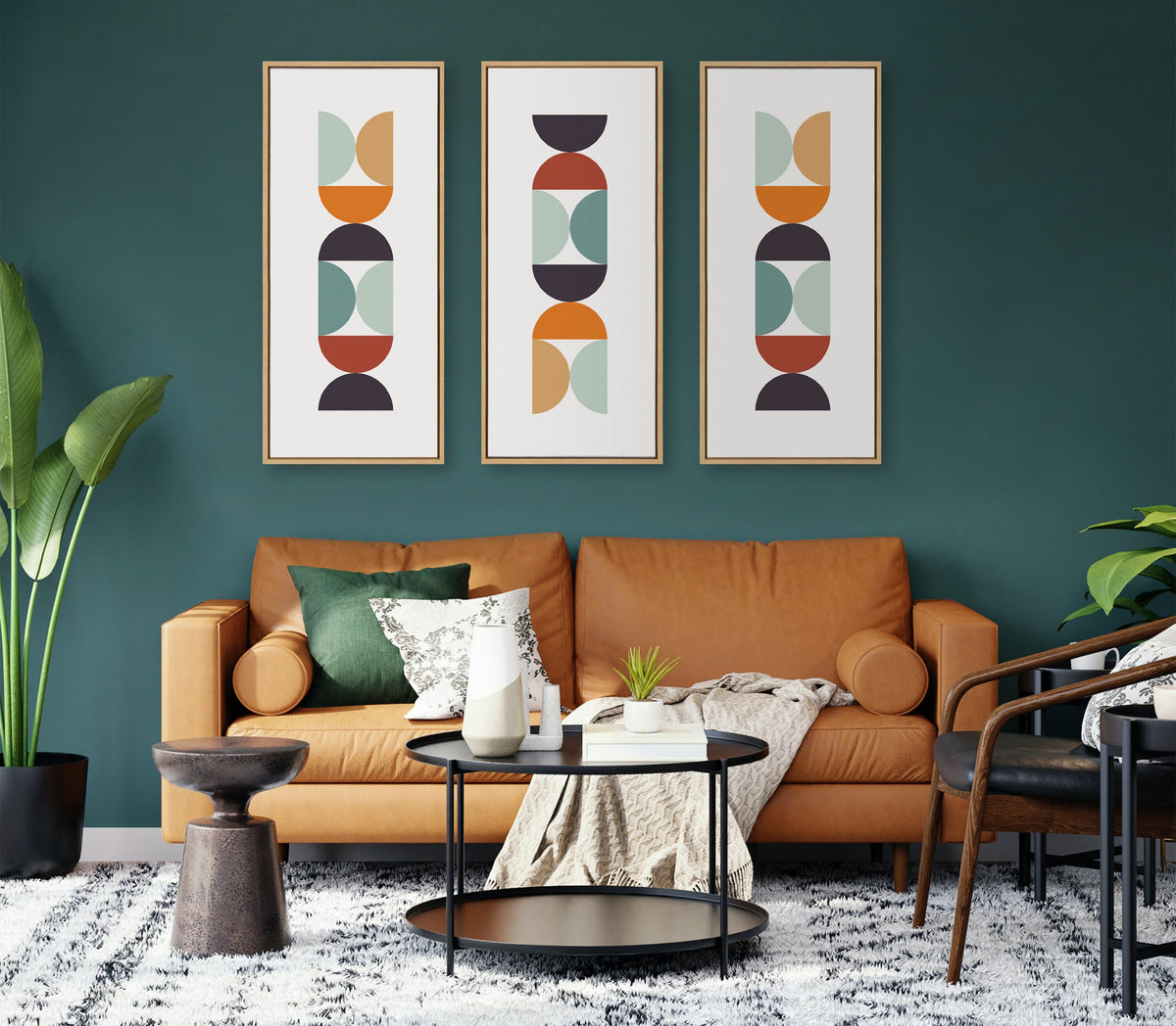 Sylvie Circles and Curves Retro Color Framed Canvas by The Creative Bunch Studio