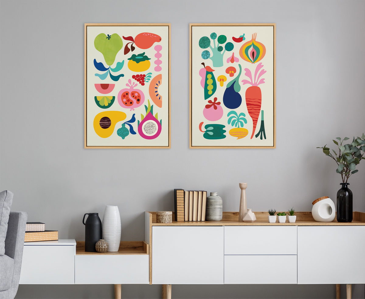 Sylvie Modern Fruits and Modern Veggies Framed Canvas Art Set by Rachel Lee of My Dream Wall