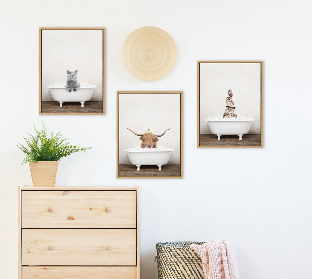 Sylvie Stacked Owls in Rustic Bath Framed Canvas by Amy Peterson Art Studio