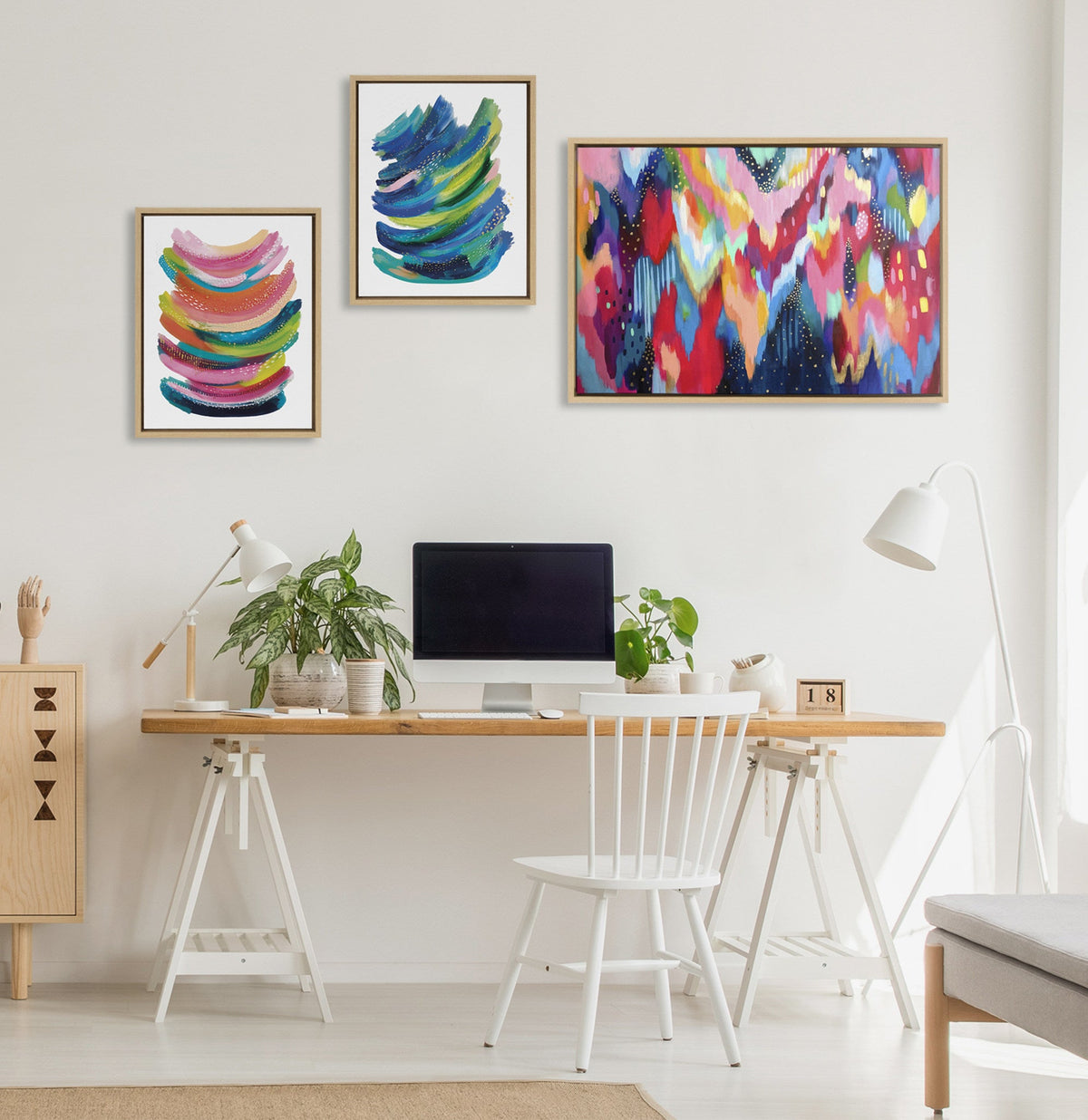 Sylvie Brushstroke and Bright Abstract Framed Canvas Set by Jessi Raulet of Ettavee