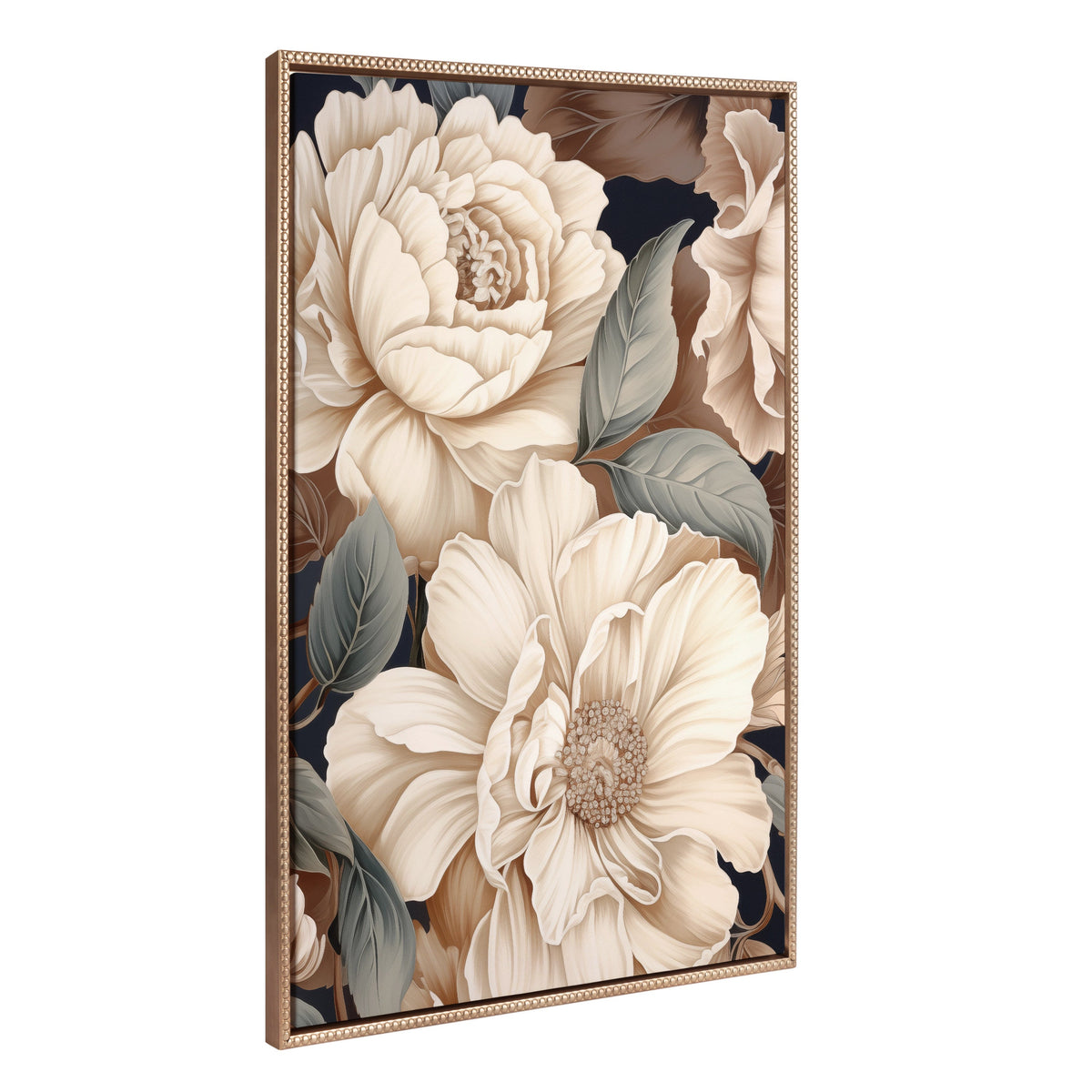 Sylvie Beaded Retro Glam Floral in Muted Color Tones Framed Canvas by The Creative Bunch Studio