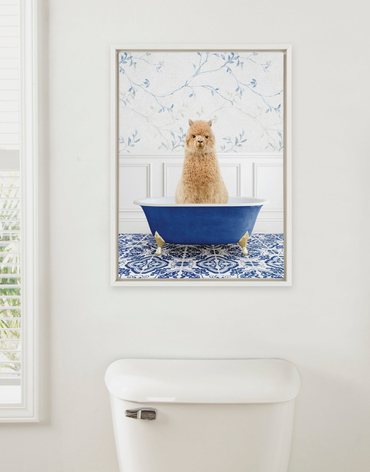 Sylvie Alpaca In Eclectic Blue Bath Framed Canvas by Amy Peterson Art Studio