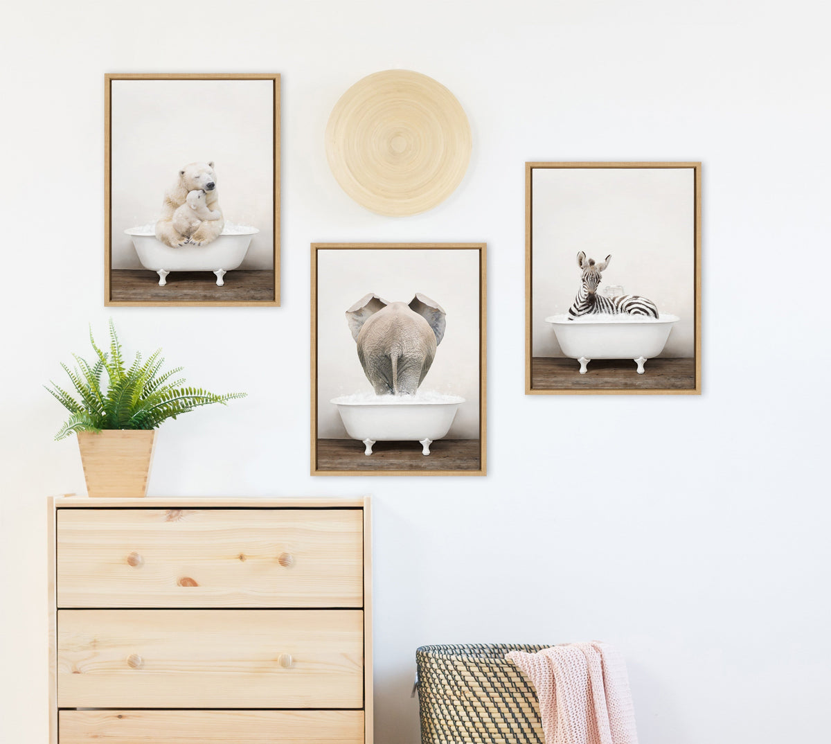 Sylvie Elephant Back in Rustic Bath Framed Canvas by Amy Peterson Art Studio