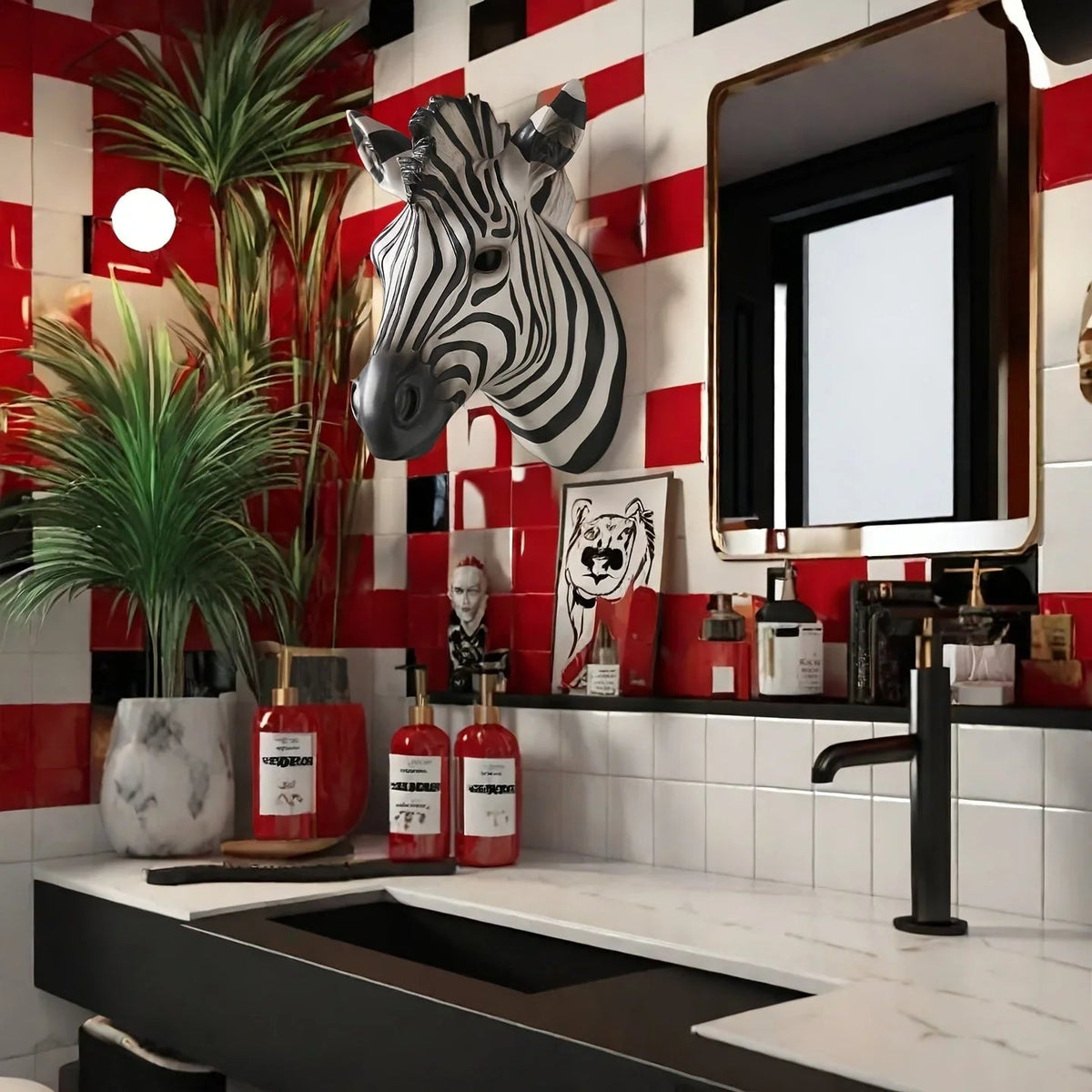 Zebra Head - Hand-Painted Boho White Wall
