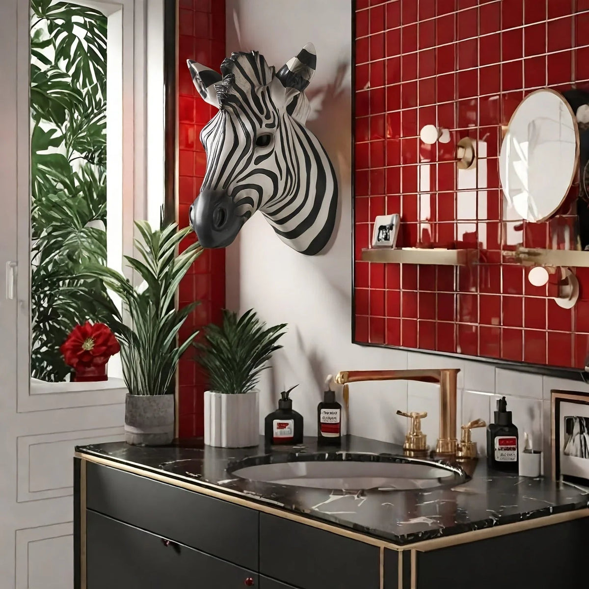 Zebra Head - Hand-Painted Boho White Wall