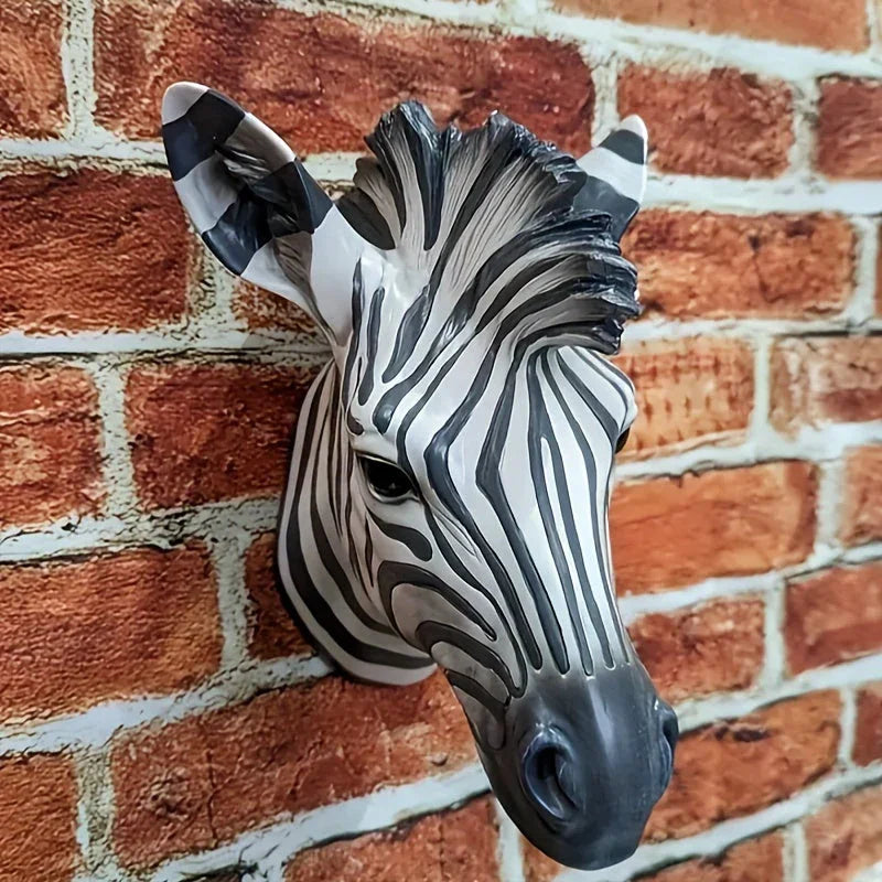 Zebra Head - Hand-Painted Boho White Wall