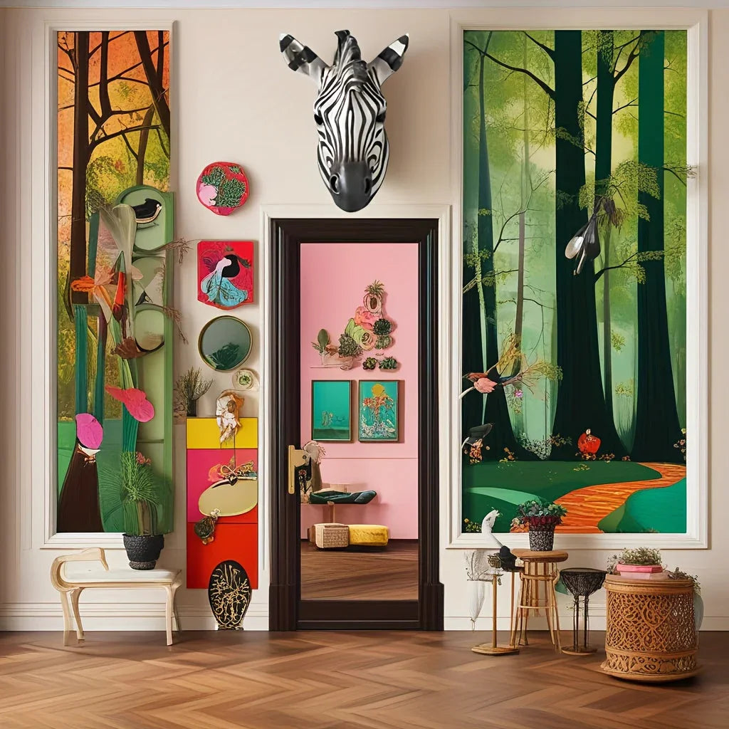 Zebra Head - Hand-Painted Boho White Wall