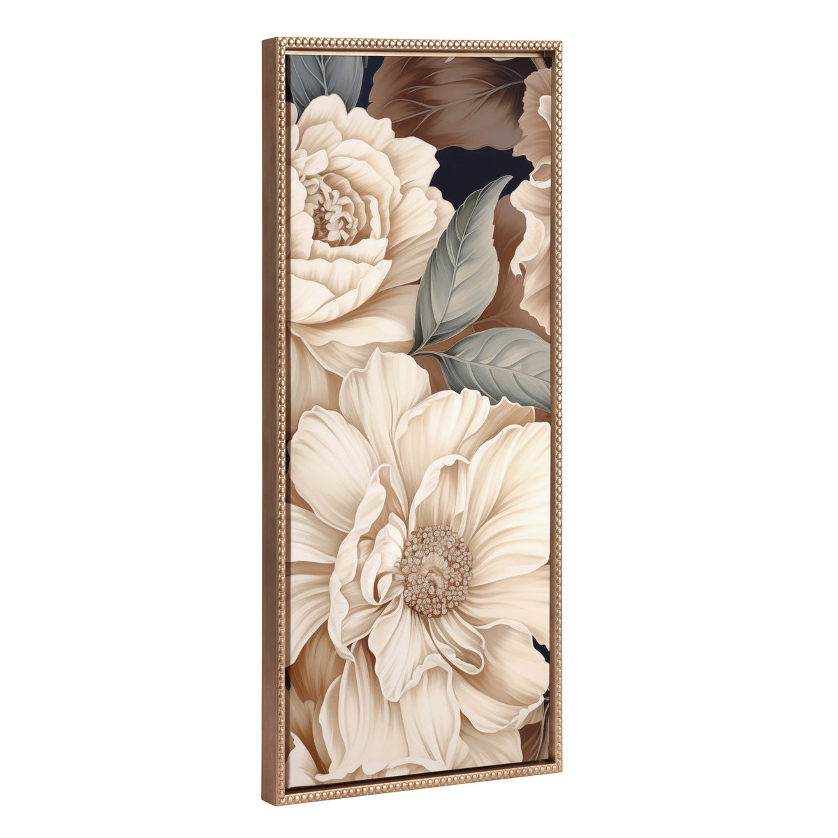 Sylvie Beaded Retro Glam Floral in Muted Color Tones Framed Canvas by The Creative Bunch Studio