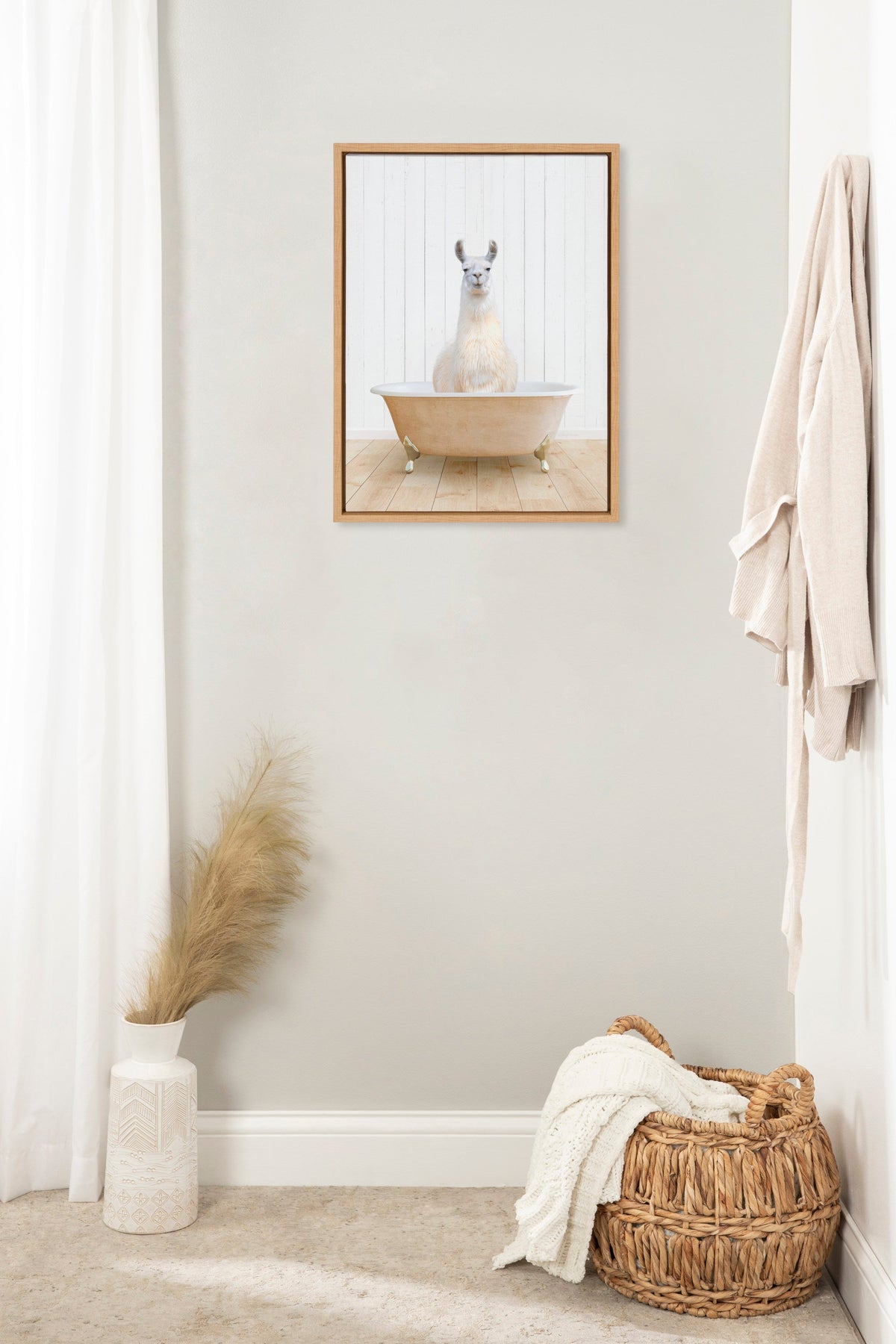 Sylvie Llama Farmhouse Bath Framed Canvas by Amy Peterson Art Studio