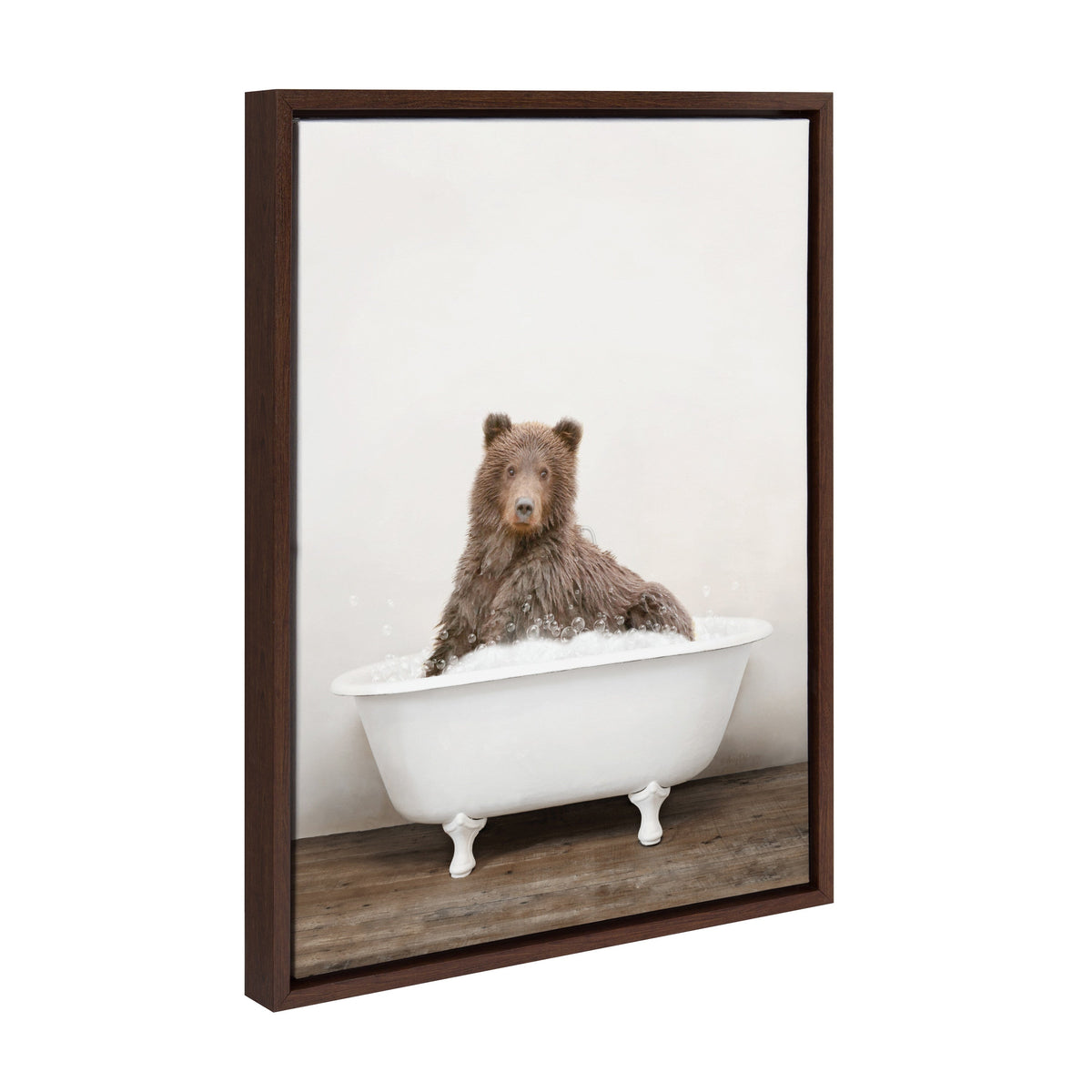 Sylvie Bear Rustic Bubble Bath Framed Canvas by Amy Peterson Art Studio